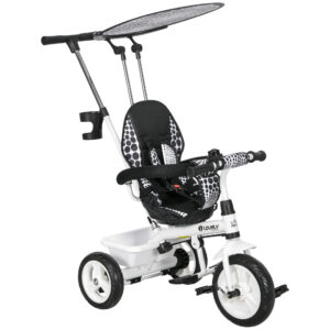 Magán: Tricycle Enfants Pare-Soleil Pliable Canne Amovible Benne Rangement 105 x 47 x 98 cm Acier Blanc et Noir