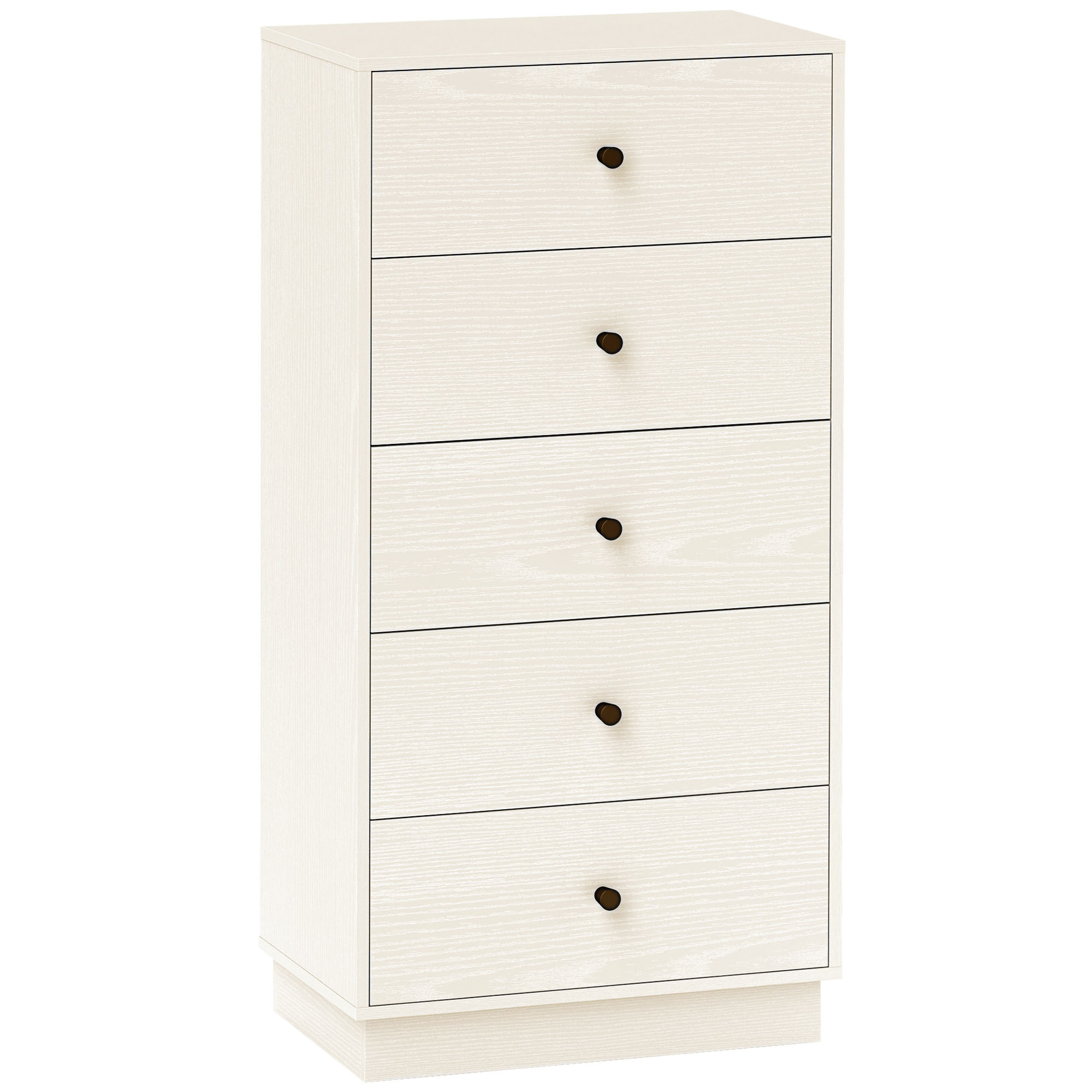 Magán: Commode 5 tiroirs, meuble de rangement haut et étroit, style moderne pour chambre à coucher, salon – 47x29x95cm, crème