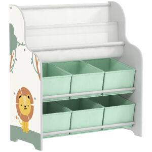 Magán: Meuble rangement enfant, rangement jouet enfant, 6 tiroirs en tissu et étagère à deux niveaux, 63x30x71cm, vert