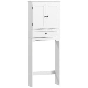 Magán: Meuble WC Rangement Dessus de Toilette, Meuble de Toilettes avec 2 Portes, Tiroir et Étagère Réglable, Blanc