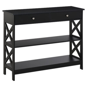 Magán: Table de console table d’entrée style table de drapier néo-rétro 2 tiroirs 2 étagères dim. 100L x 30,5l x 80H cm en bois noir
