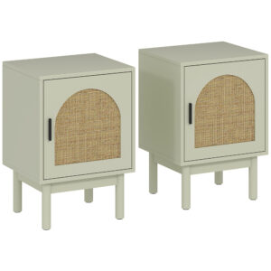 Magán: Lot de 2 tables de chevet, table de nuit avec porte en résine tressée, étagère réglable 40 x 35 x 58 cm, vert clair