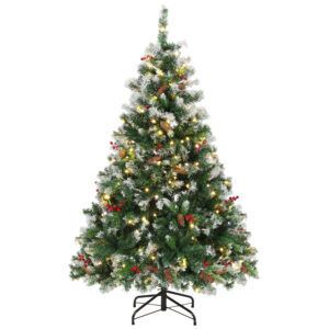 Magán: Sapin de Noël Artificiel Lumineux et Enneigé 150cm, Arbre de Noël, Télécommande, 11 Modes d’Éclairage, 210 LED, Vert