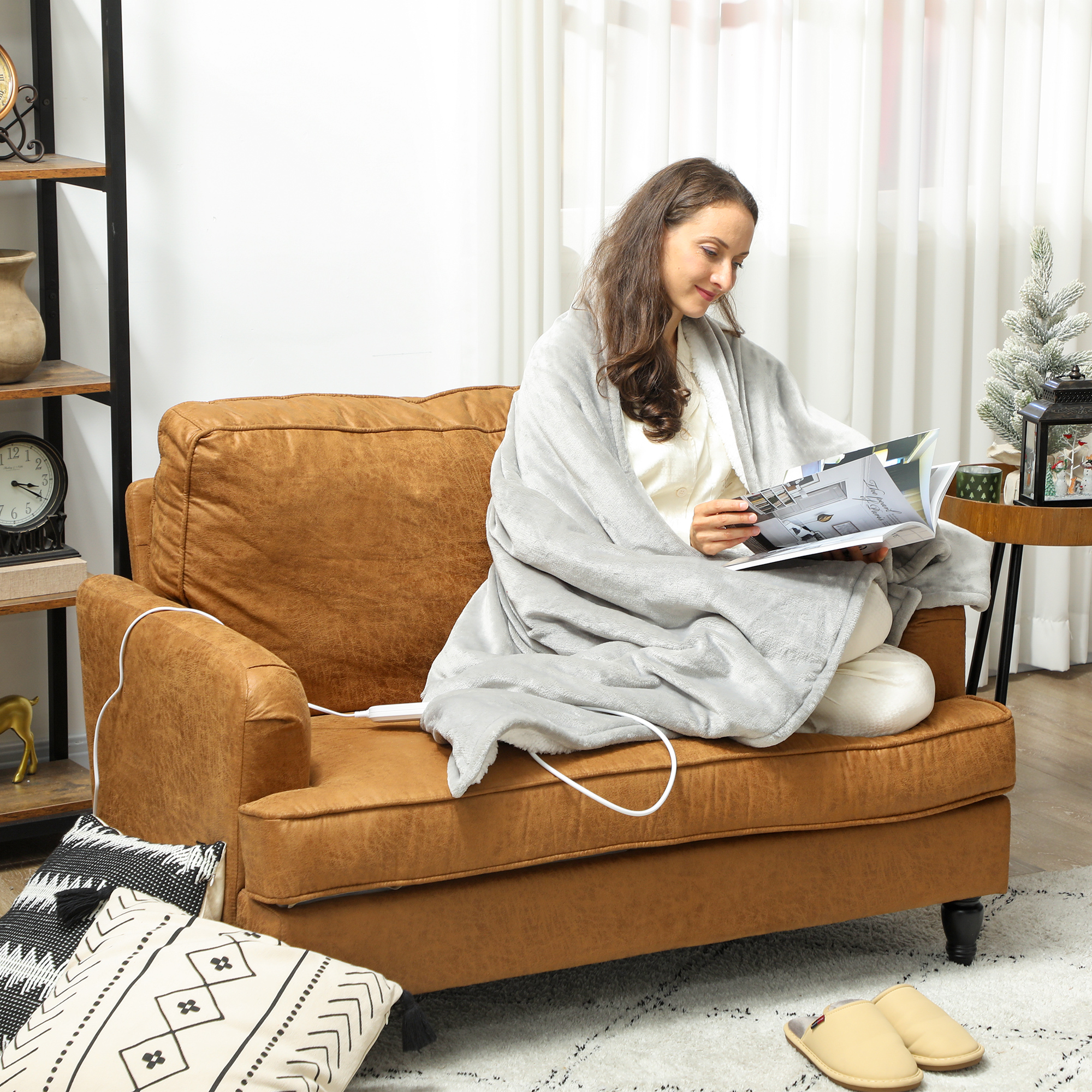 Magán: Couverture chauffante, plaid chauffant, 9 niveaux de chauffage, minuterie 9H, lavable en machine, 180x130cm, gris