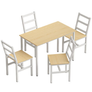 Magán: Ensemble Table Salle à Manger avec 4 Chaises, Table Rectangulaire 108 cm, Chaises à Dossier à Lattes, Chêne et Blanc