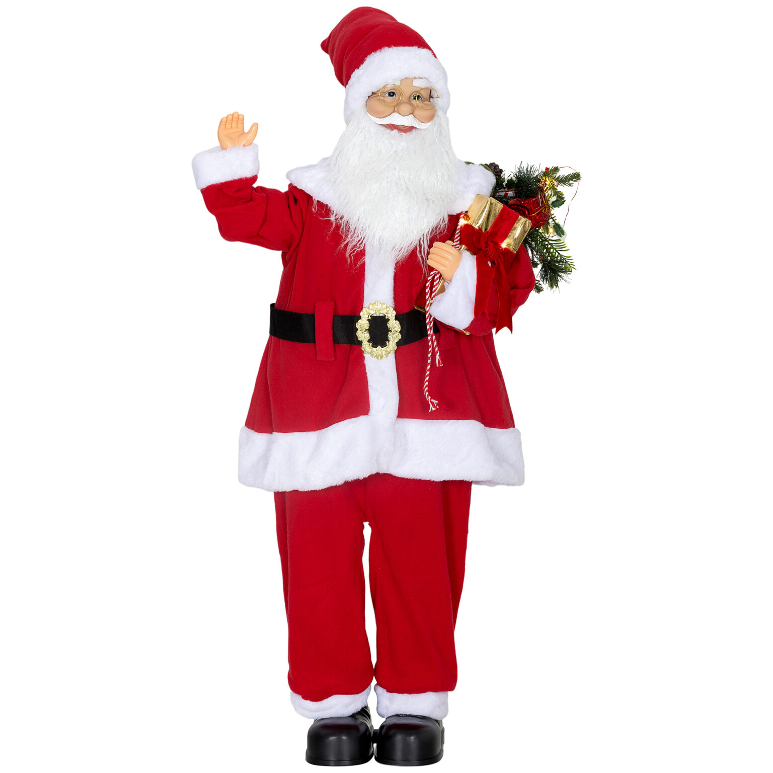 Magán: Figurine de Père Noël, debout de Père Noël, commande vocale, lumières LED scintillantes, bras pliables, 120 cm, rouge