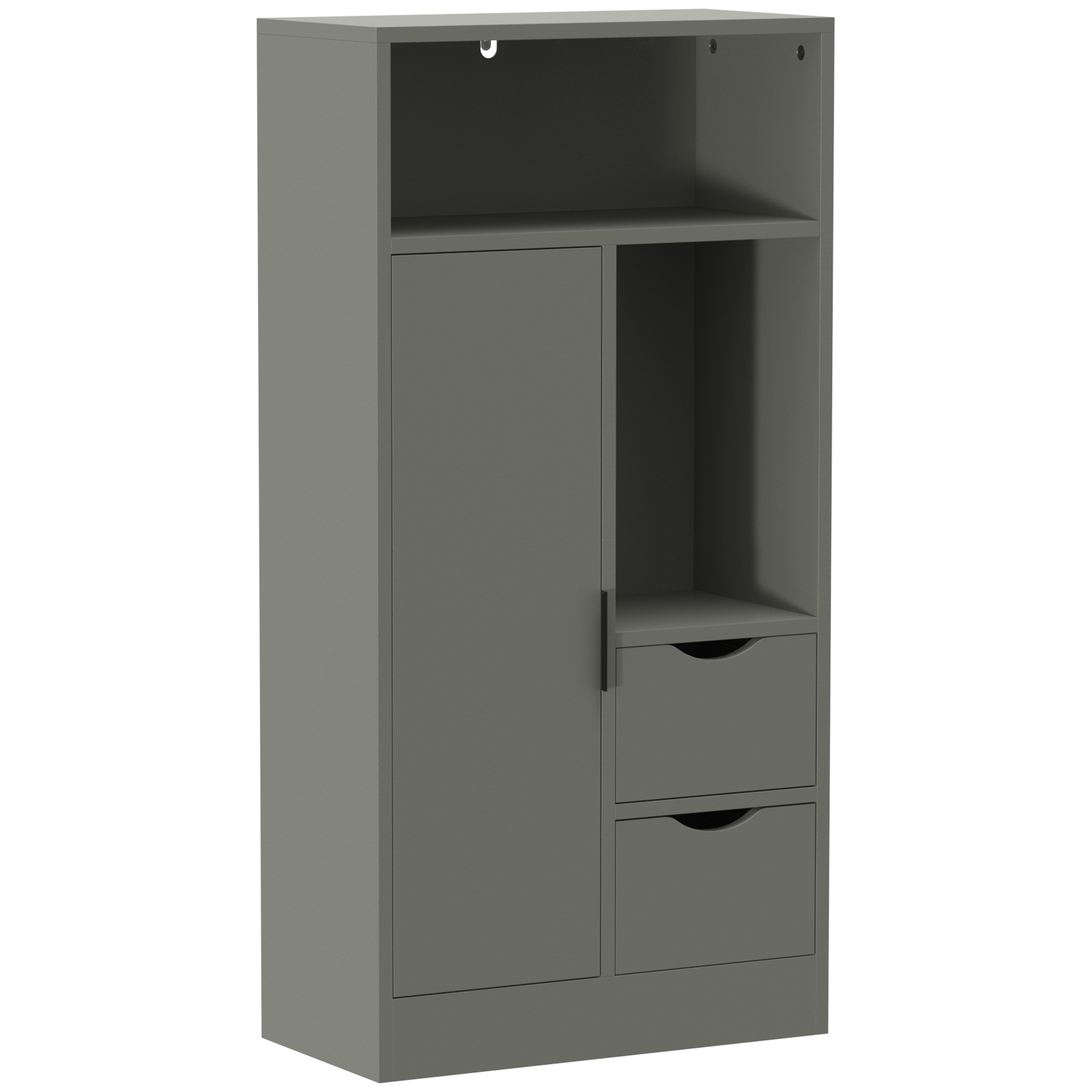 Magán: Meuble de salle de bain, meuble de rangement étroit avec 2 tiroirs, compartiments ouverts, 50x25x100cm, vert clair