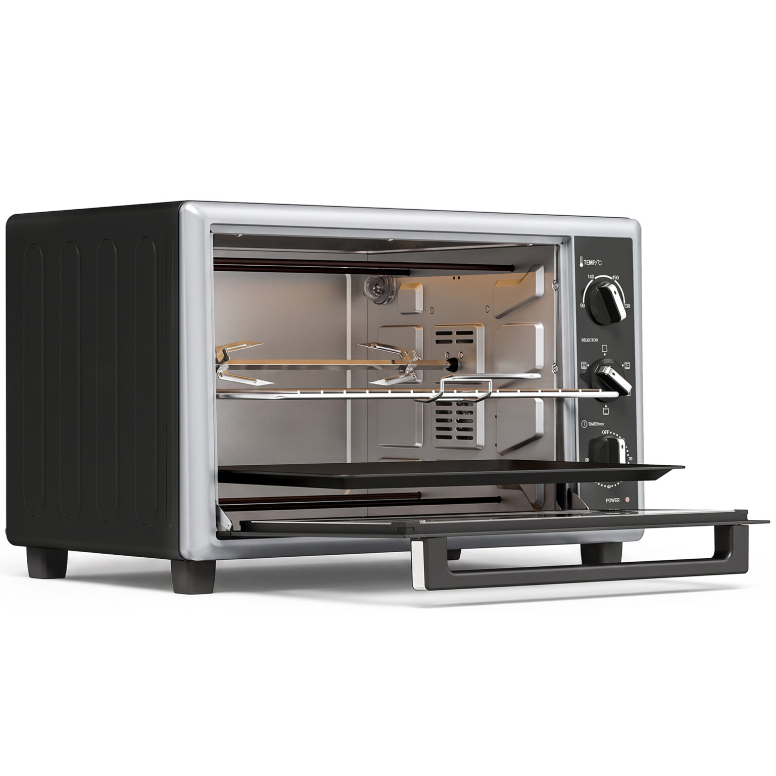 Magán: Mini-Four Électrique avec Broche Rotative 46L 1800W, Four à Convection Multifonction, Chaleur Tournante, Minuterie, Noir