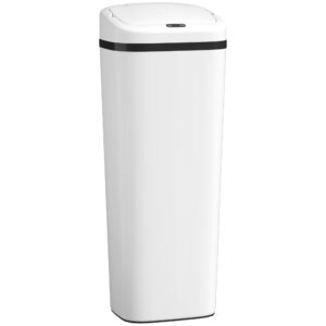 Magán: Poubelle cuisine automatique 50L en acier inoxydable, poubelle à capteur de mouvement sans contact, 33x25x84cm, blanc