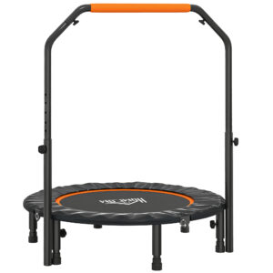Magán: Trampoline de fitness gymnastique avec poignée réglable, pliable, 6 pieds, 28 ressorts Ø 102 cm, noir orange