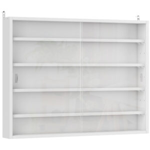 Magán: Vitrine murale pour objets de collection 4 étagère réglables en hauteur et 2 portes coulissantes 80 x 9,5 x 60 cm blanc