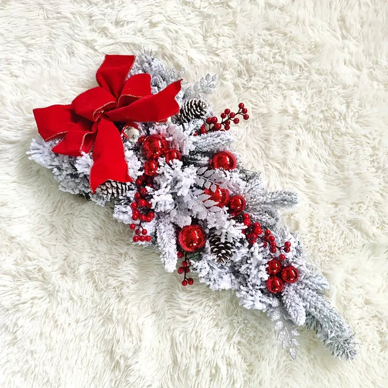 Magán: Christmas Flocking Wreath Door Hanging – Rattan Reverse Hanging Tree Decoration