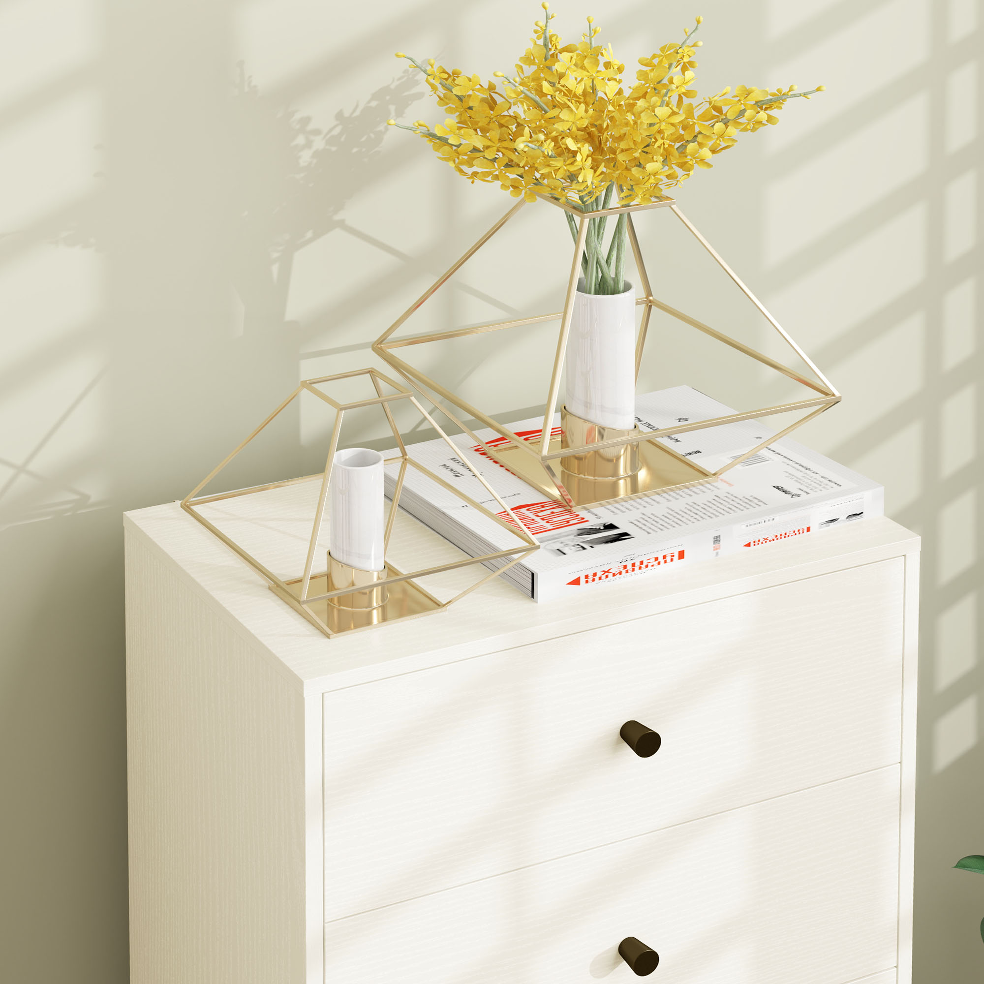 Magán: Commode 5 tiroirs, meuble de rangement haut et étroit, style moderne pour chambre à coucher, salon – 47x29x95cm, crème