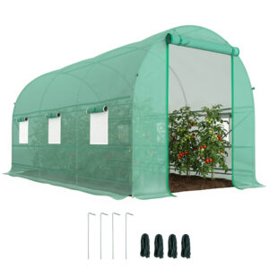 Magán: Serre tunnel de jardin 8 m², serre de jardin tunnel avec porte et 6 fenêtres, bâche PE 140 g/m² 400 x 200 x 200 cm vert