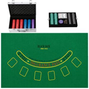 Magán: Mallette de Poker 500 Jetons 5 Valeurs, 2 Jeux de Cartes, Tapis de Jeu, Bouton Dealer, Blind, Alu, 31x17x11,5cm, Argenté