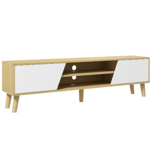 Magán: Meuble TV pour télévision jusqu’à 65 pouces design scandinave 2 portes 2 niches avec passe-câbles 150 x 30 x 42 cm