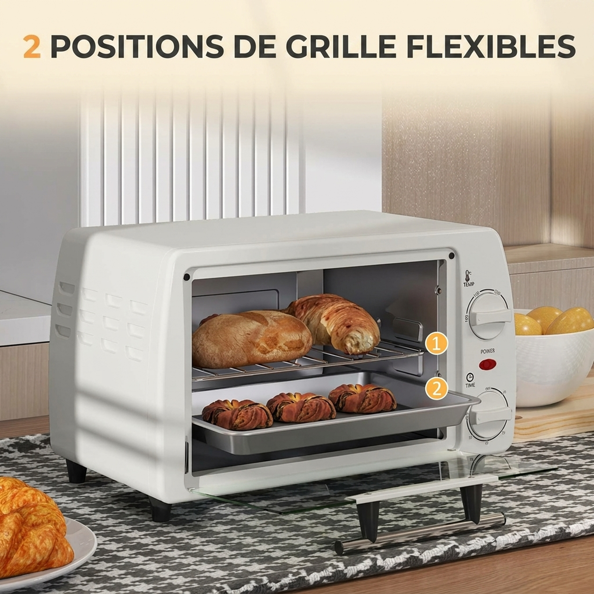 Magán: Mini four électrique 10L 1 grille et 1 plateau température réglable de 100°C à 230°C Minuteur 60 min 36,5x26x22 cm crème