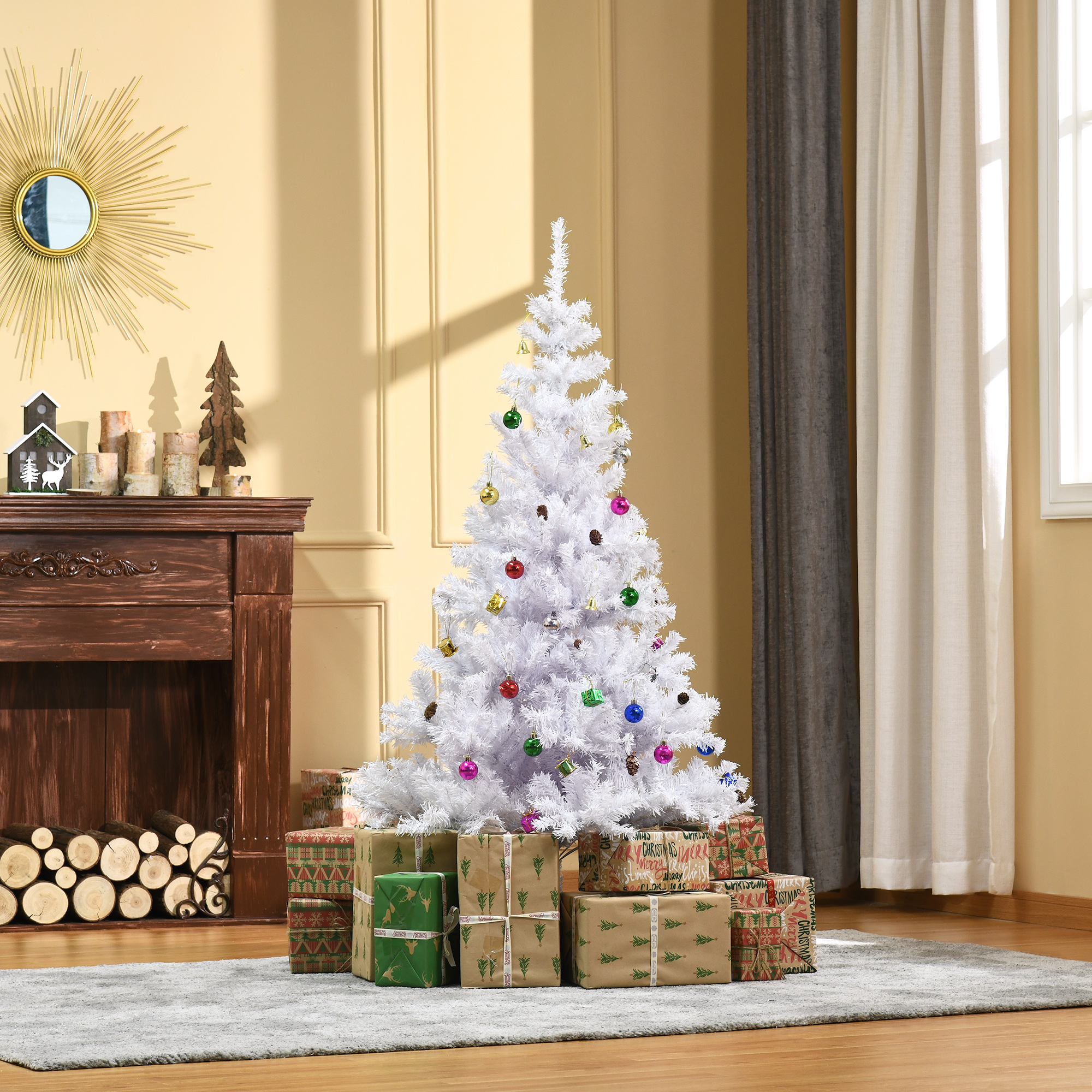 Magán: Sapin Arbre de Noël Artificiel Blanc 150 cm 680 Branches avec Nombreux Accessoires variés