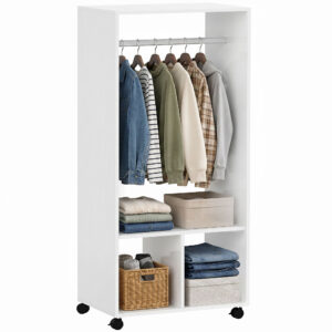 Magán: Armoire penderie étagère 2 niches 4 roulettes pivotantes dim. 60L x 40l x 128H cm Blanc