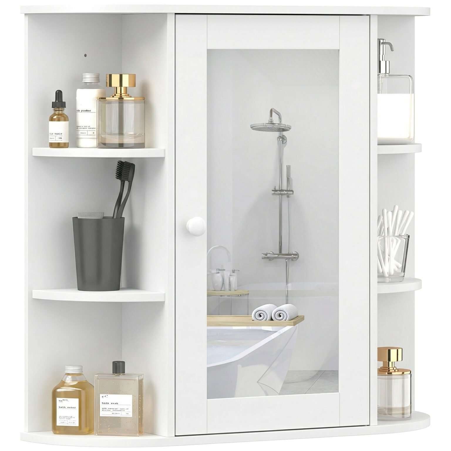 Magán: Armoire Murale avec Miroir Salle de Bain Meuble Miroir avec Rangement Toilettes 1 Porte + étagères latérales
