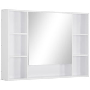 Magán: Armoire murale salle de bain avec miroir, meuble salle de bain, 7 étagères ouvertes et placard,100 x 15 x 70 cm, blanc